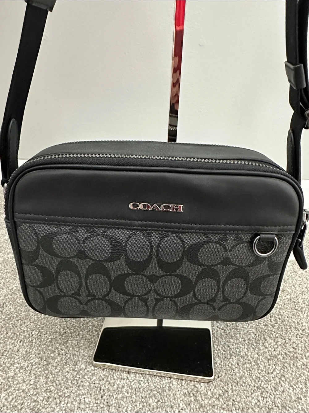 Coach Black Signature Monogram Graham Crossbody Camera Bag